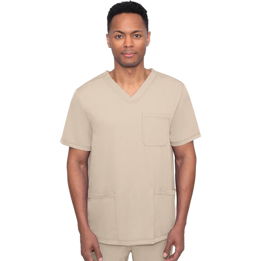LANDAU Men's Scrub Top Beige Tan NWT - Size XL - Three Pocket V-Neck